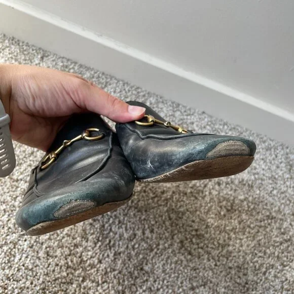 Gucci | Authentic Black Leather Princetown Horsebit Flat Mules - Picture 8 of 16